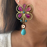 Floral Purple & Turquoise Earrings