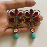 Floral Purple & Turquoise Earrings