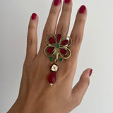 Floral Ruby Adjustable Ring