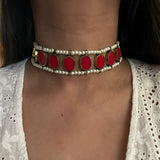 Red Lapis X Pearl Choker