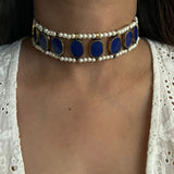 Deep Blue Lapis X Pearl Choker