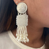 Woven Beaded Coin Earrings
