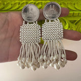 Woven Beaded Coin Earrings