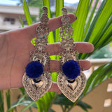 Pan & Paisley Earcuff Earrings with Blue Pom Pom