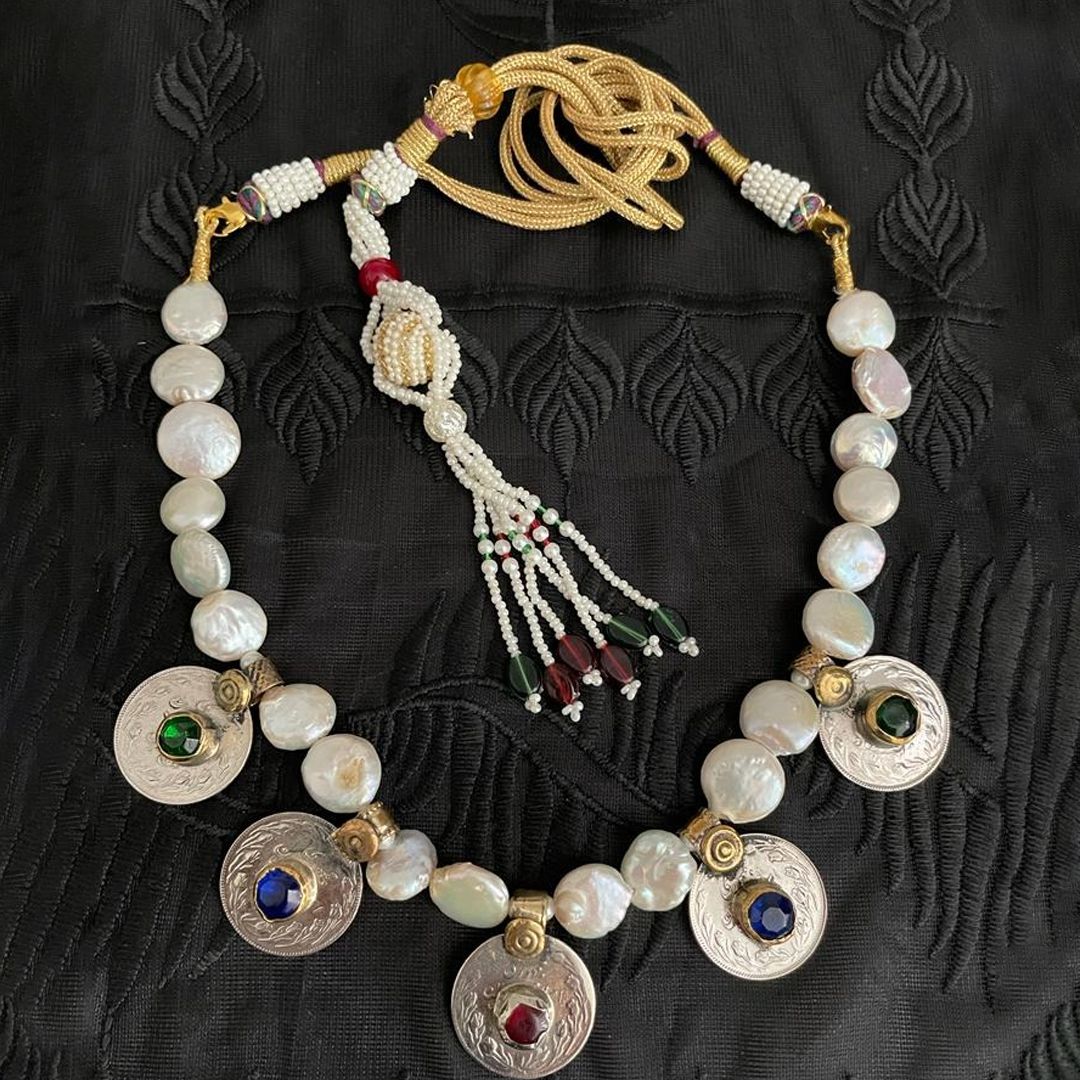 Fresh Water Pearl x Afghan Coin Necklace