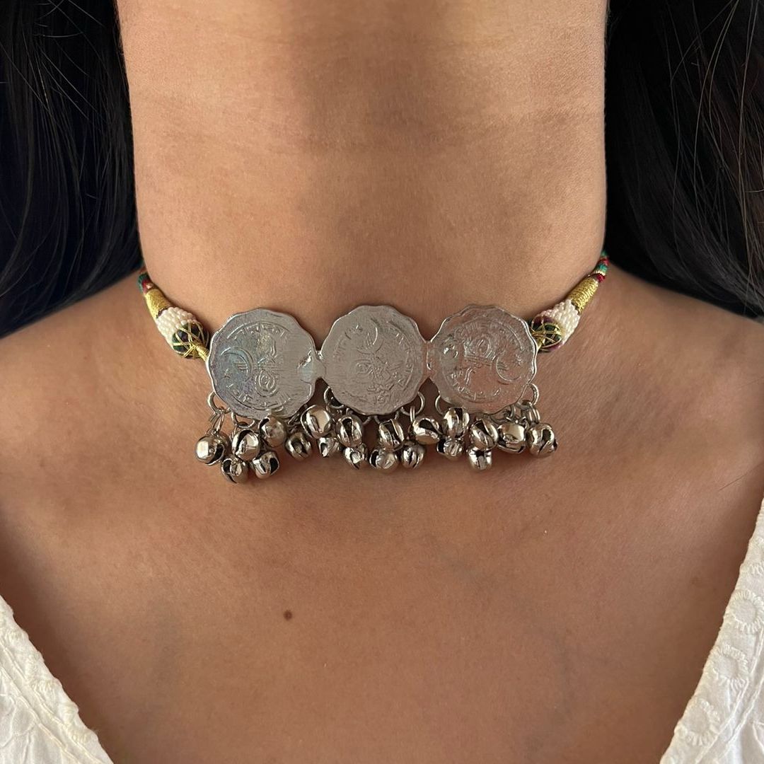 Silver Old coin Choker