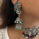 Antique Silver Peacock Choker & jhumka SET