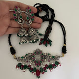 Antique Silver Peacock Choker & jhumka SET