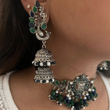 Antique Silver Peacock Jhumke