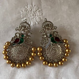 Peacock Silver and Gold Earrings