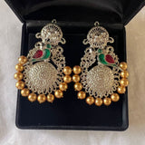 Peacock Silver and Gold Earrings