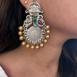 Peacock Silver and Gold Earrings