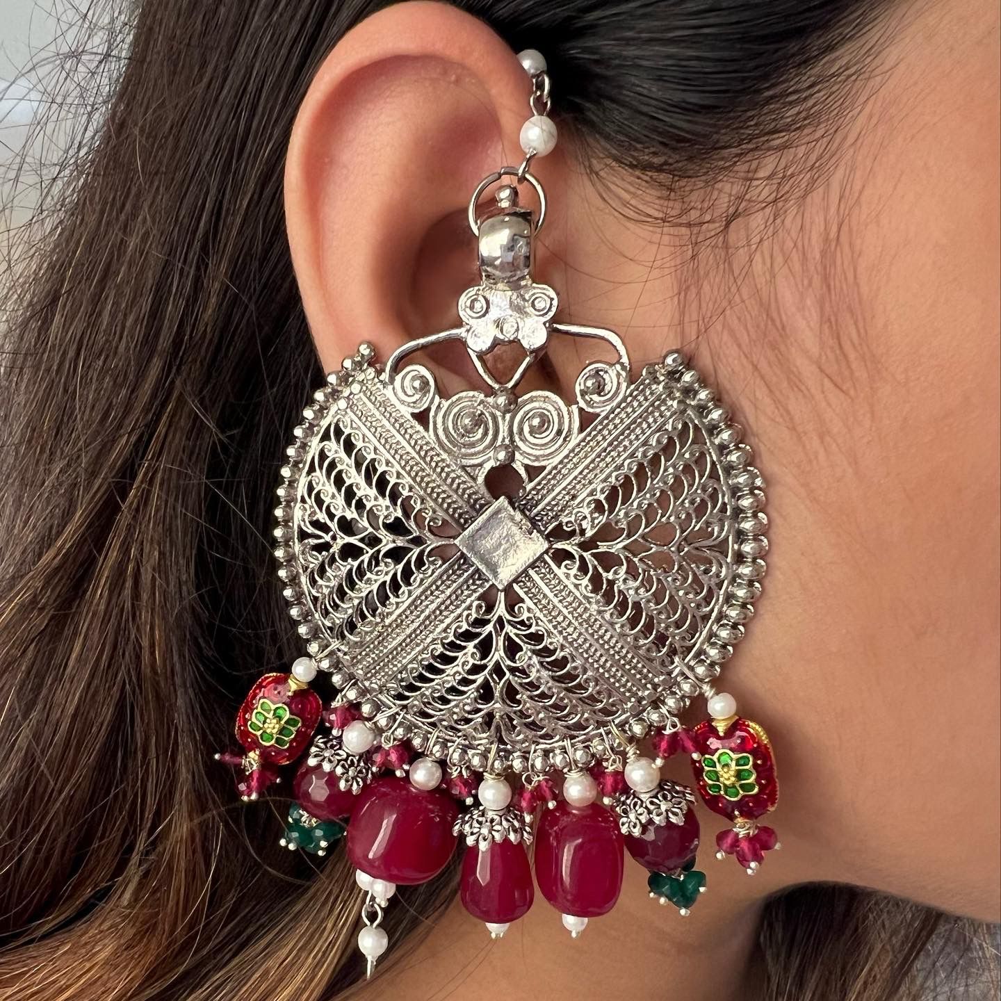 Oversized Tribal Ruby Earrings
