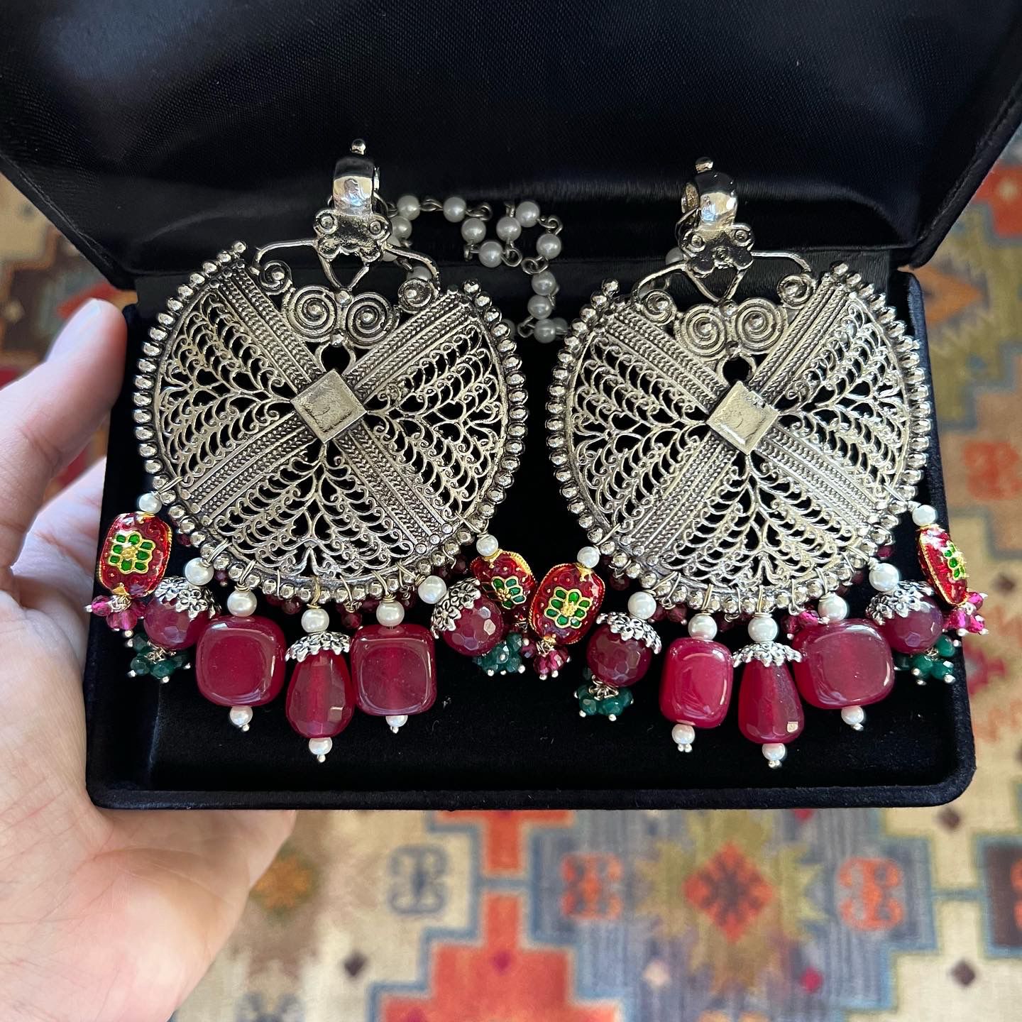 Oversized Tribal Ruby Earrings