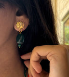 Gold plated Emerald x Lotus Earrings